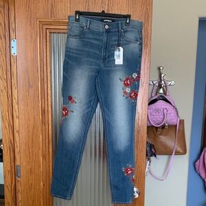 Express Women's Denim Jeans with Floral Embroidery Size 10R